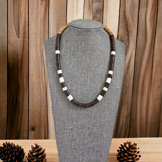 Brown Heishi Necklace, Coconut Puka Shell Necklace Necklaces Alice Jewel   