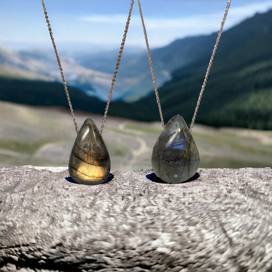 Gold Labradorite Drop Pendant Necklaces Alice Jewel   